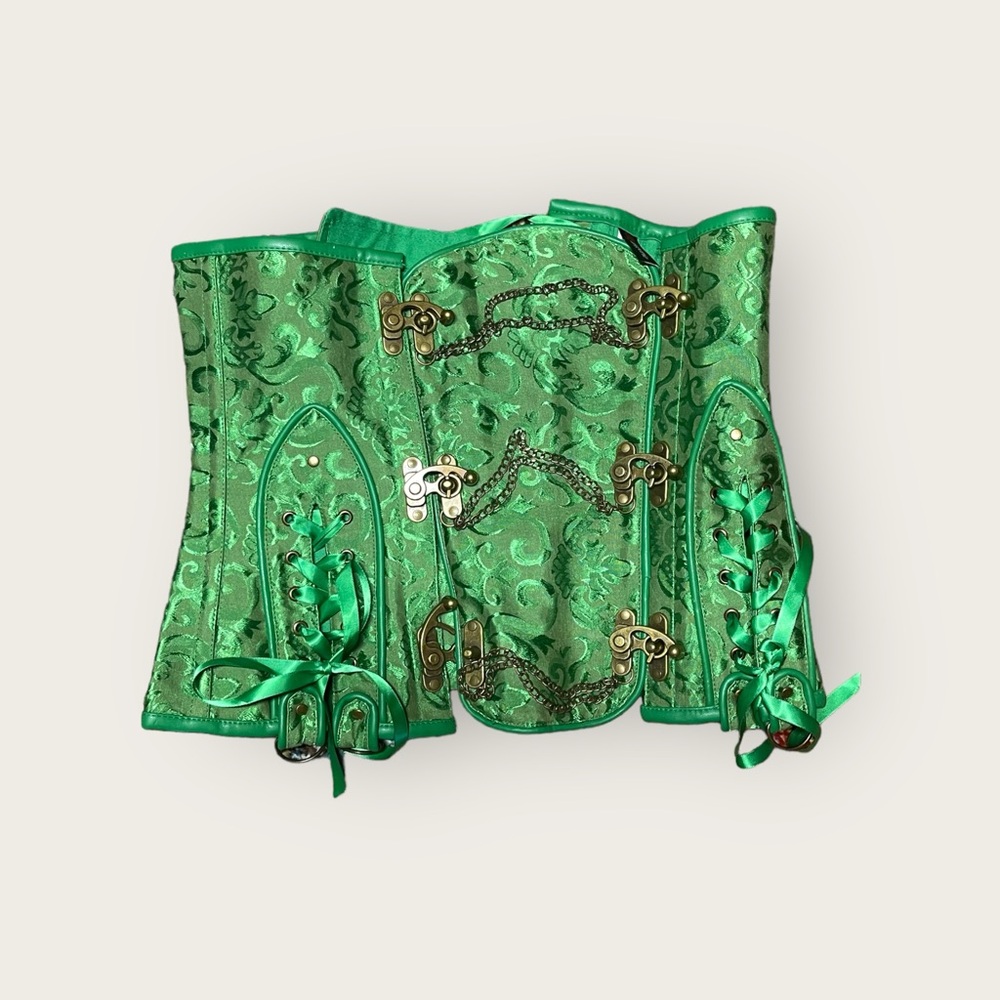 Green Corset Brass Buckles Perfect for Burlesque Steampunk Cosplay Halloween